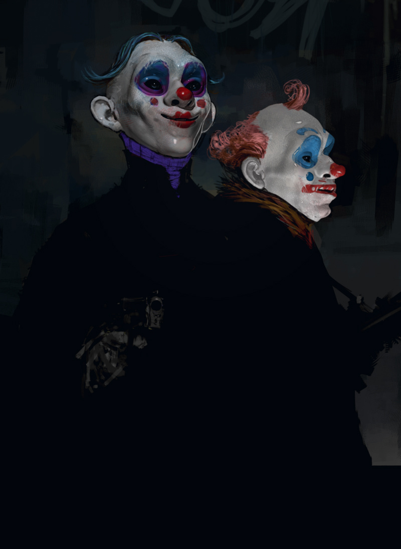 Illustration for article titled Never-seen Dark Knight concept art reveals the terrifying origins of the Joker's Clown Gang